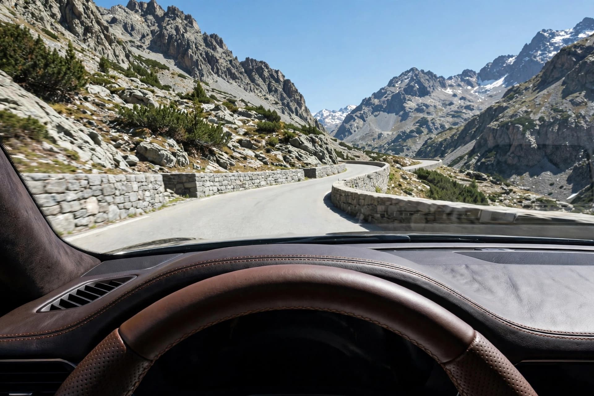 Driver's view over an alpine pass (illustrative photo)