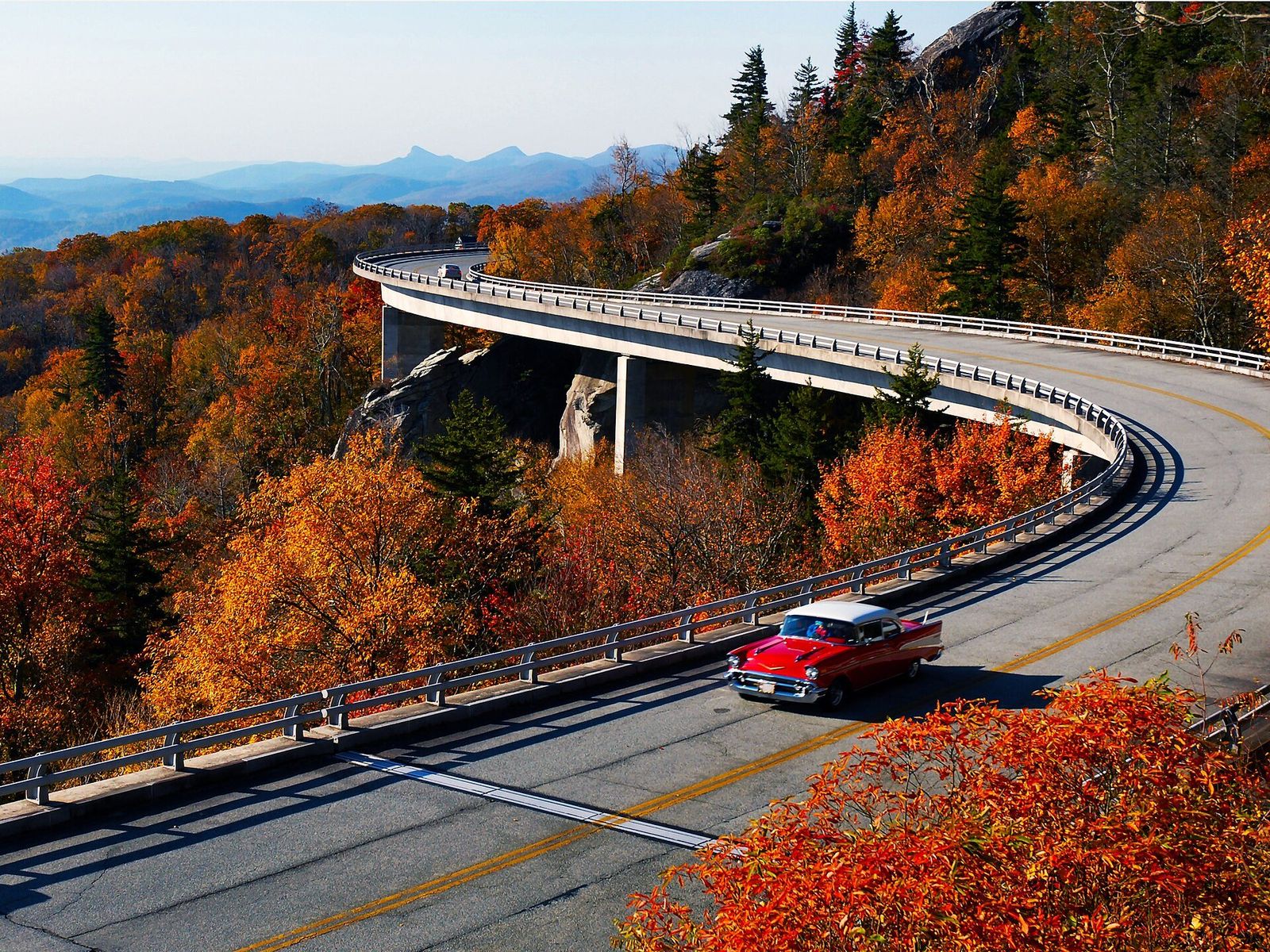 Blue Ridge Parkway — The Linn Cove Viaduct in fall — the Parkway's signature curve